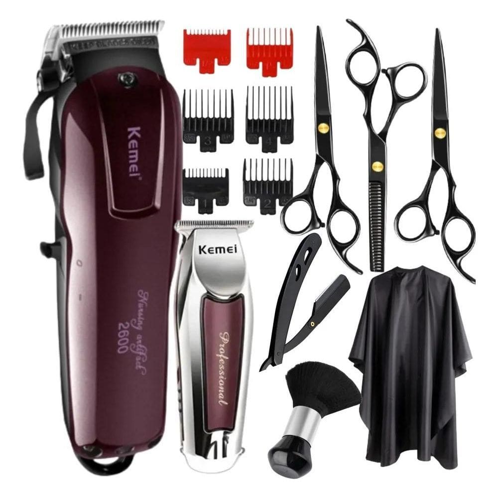 Kit Maquina De Cortar Cabelo Tesouras Profissionais Barbeiro