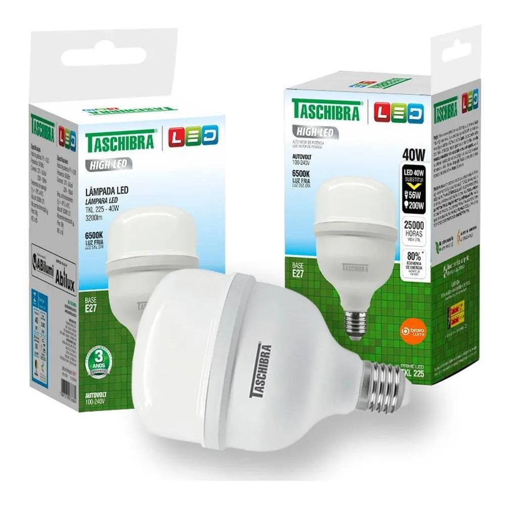 2X Lâmpada High Led Tkl 225 40W Soq E27 6500K Taschibra Luz