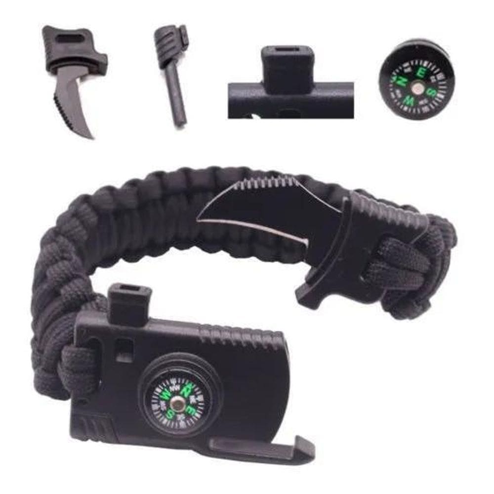 2X Pulseira Paracord Sobrevivência Militar Pederneira Bussol