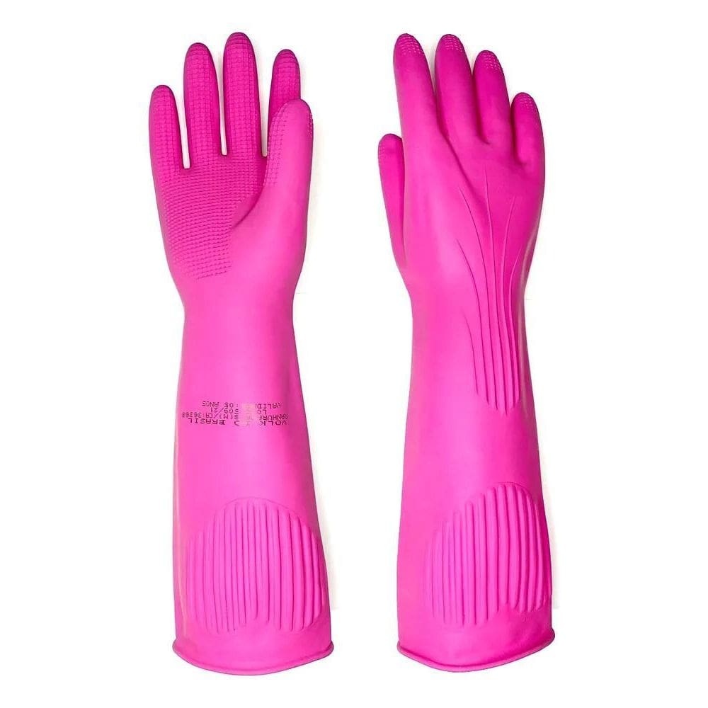 2X Luva Látex Ranhurada Antiderrapante Rosa Volk Do Brasil