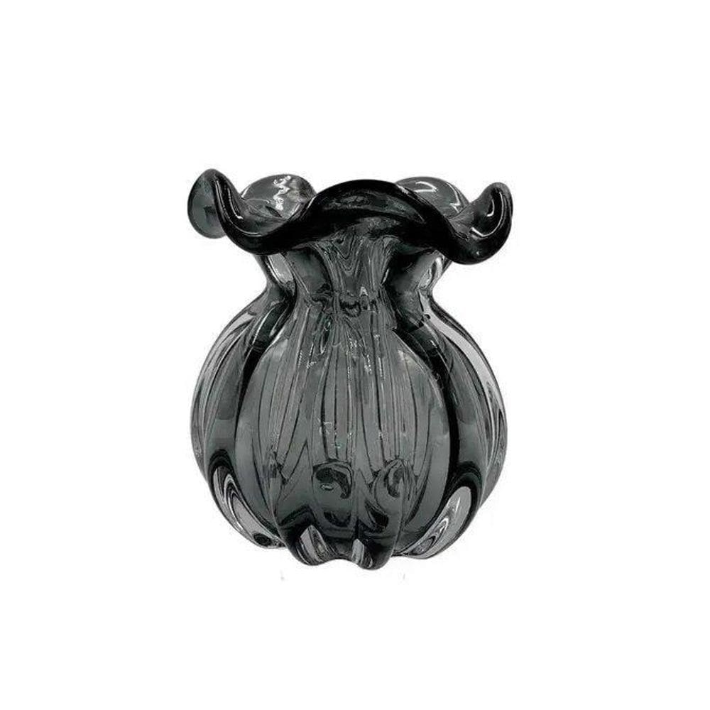 Vaso De Vidro Murano Trouxinha Veneza 12X14Cm Jolitex Cinza
