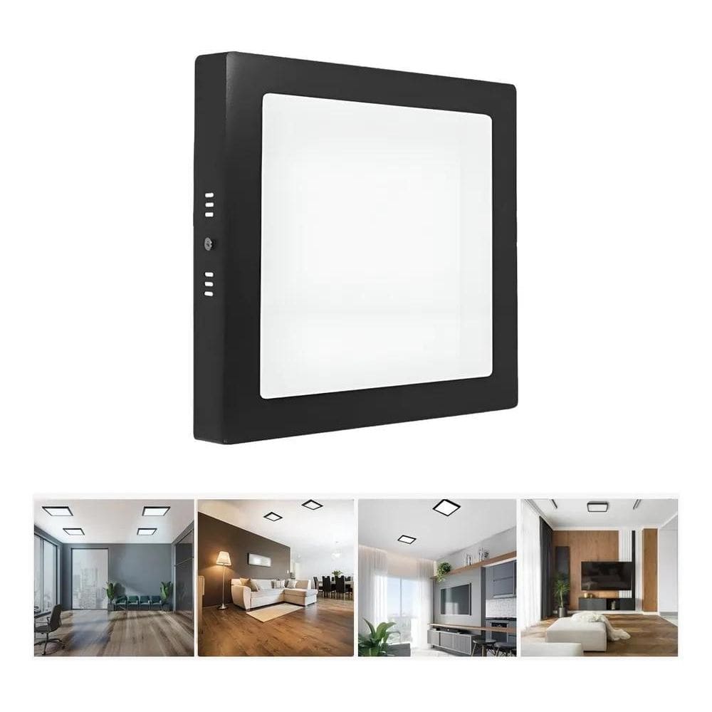 2X Plafon Painel Led Preto Sobrepor 20X20 Quadrado Bivolt 18