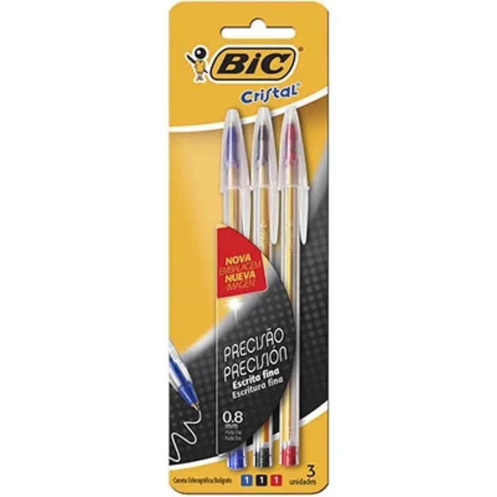 Caneta Bic Esferográfica Fina 0.8Mm Azul, Preta E Vermelha C