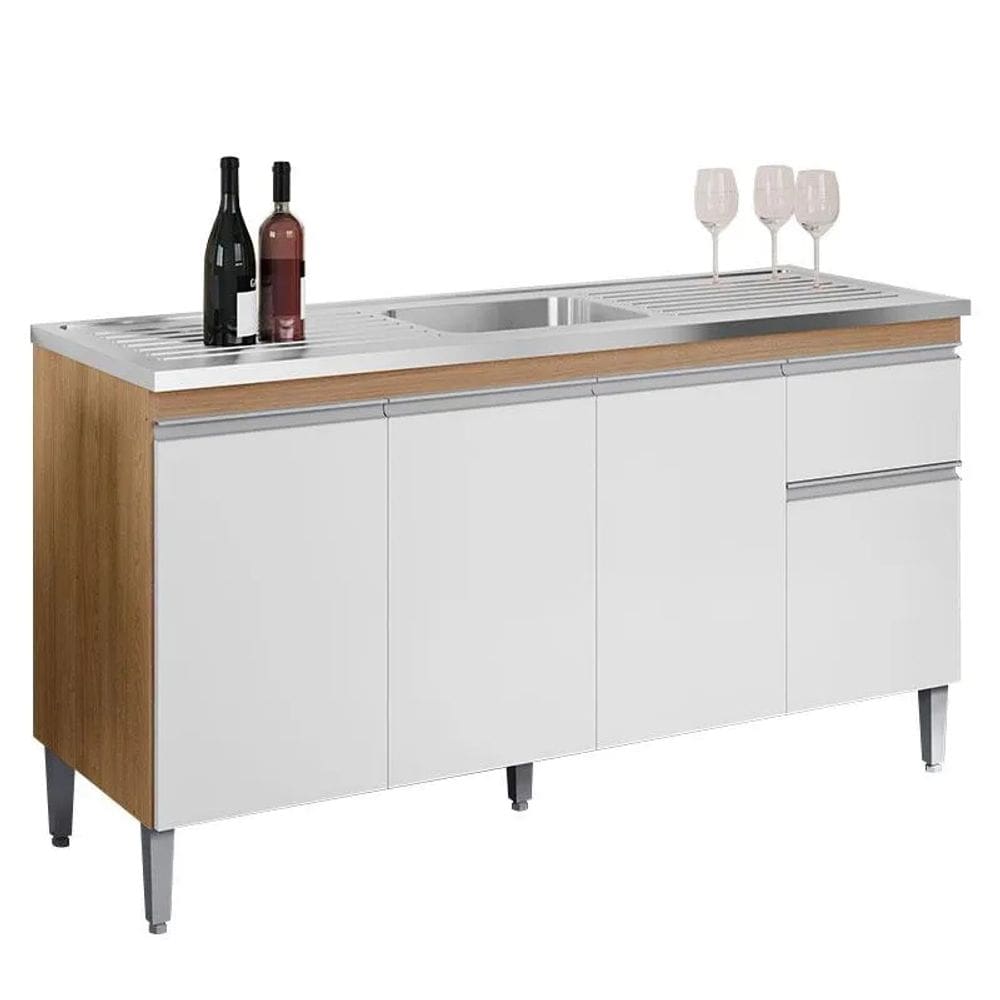 Balcão Gabinete de Pia Tatiane 150cm Amêndoa/Branco S/Tampo - AJL Móveis