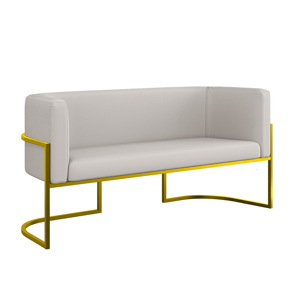 Sofá 2 Lugares Base Metal Dourada Reforçada Recepção Corino