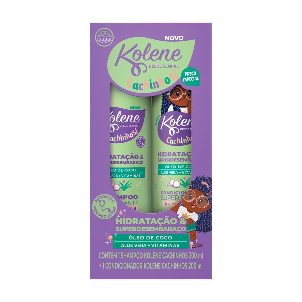 Shampoo 300ml e Condicionador 200ml  Kolene Cachinhos Óleo de Coco Aloe Vera + Vitaminas