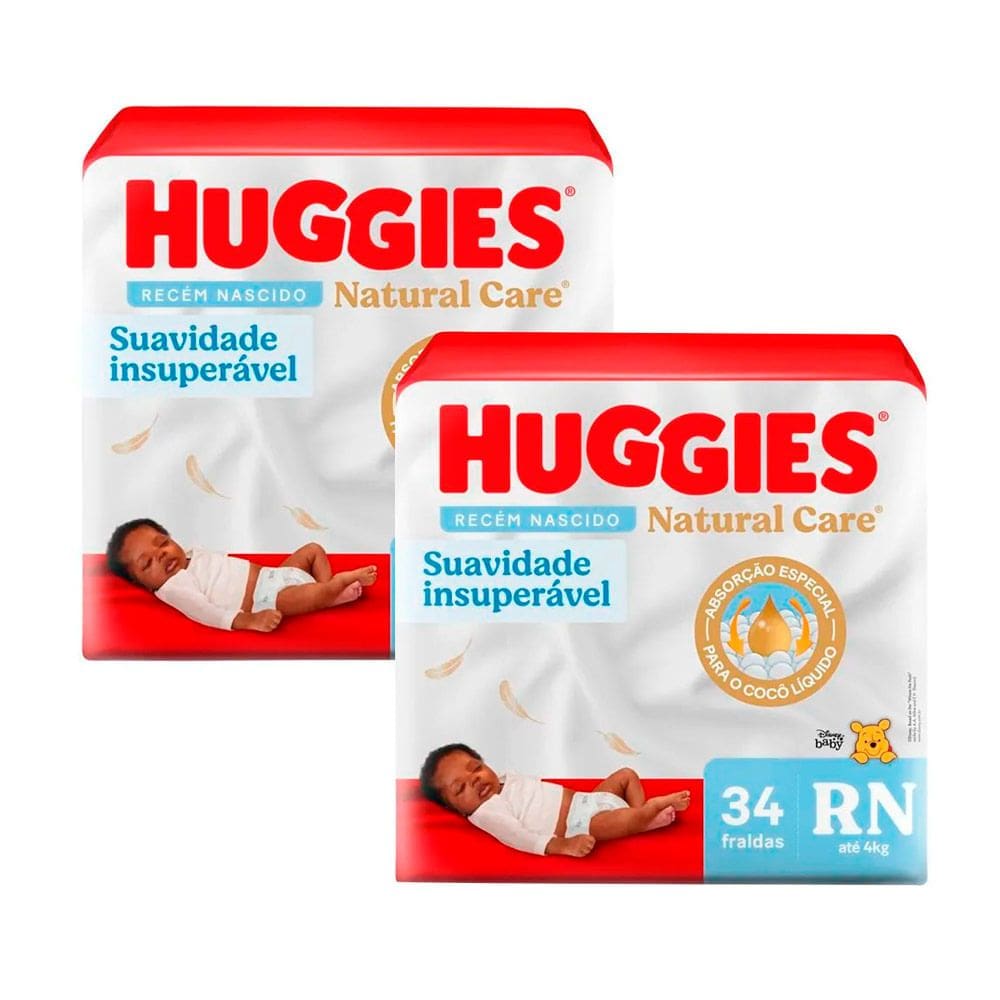 Kit 2 Fralda Premium Huggies Natural Care RN 34 Unidades