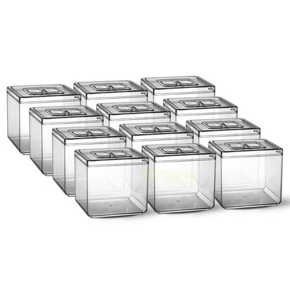 12 Potes 6,5l Transparente P/ Granel Cereal Alimento C/ Tampa