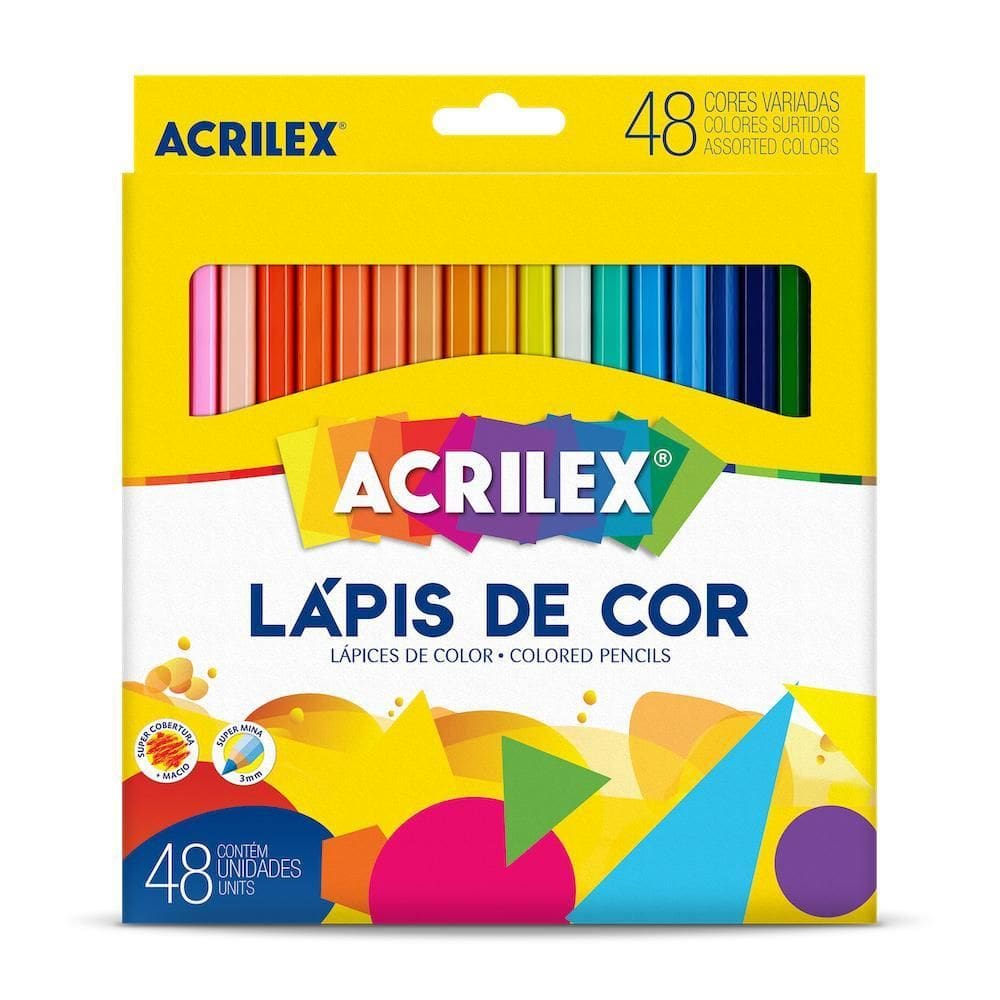 Lapis De Cor 48 Cores Acrilex Escolar Pintura Desenhos