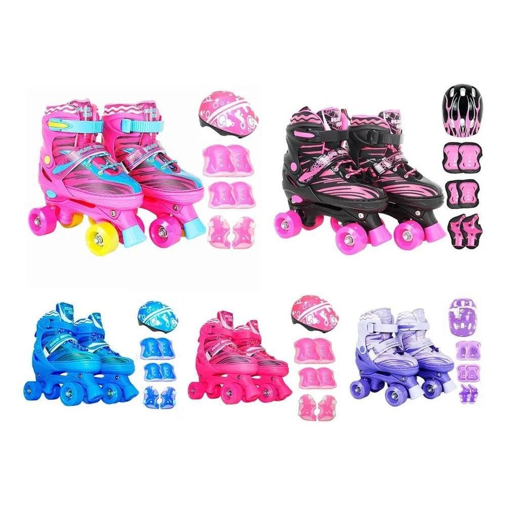 2X Patins Infantil Roller 4 Rodas + Capacete Ajustável Prote
