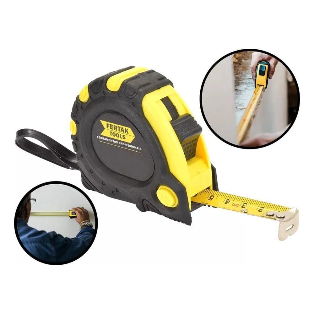 Trena Métrica 10Mx25Mm Emborrachada Com 3 Travas Fertak
