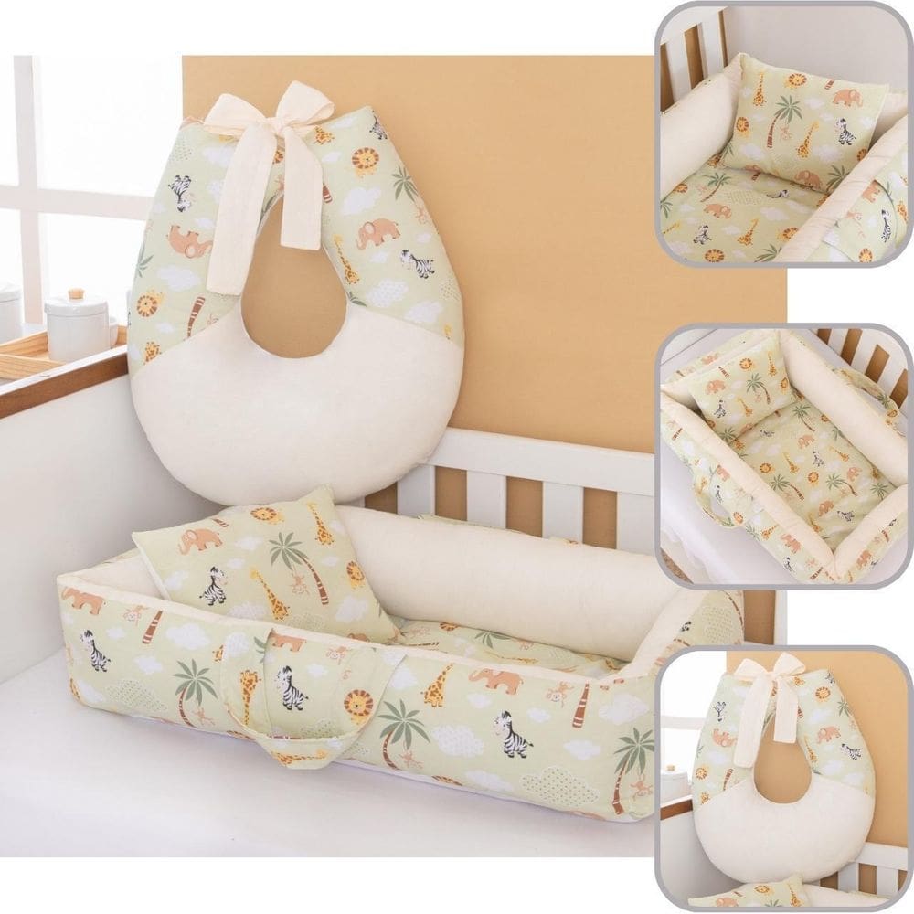Kit Ninho Redutor + Almofada Amamentação Bebê Safari Palha