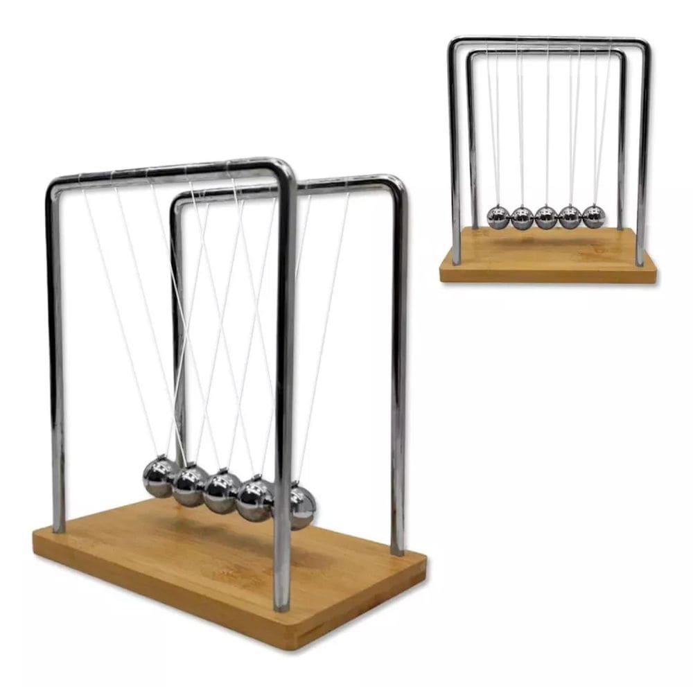 Pendulo Newton Pequeno Base Bambu Enfeite Decoração Mesa