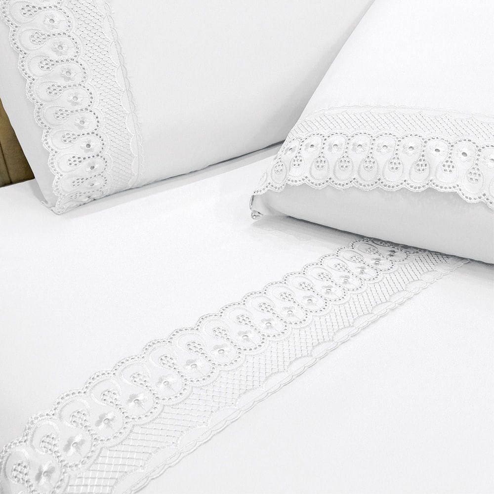 Jogo De Cama Lençol King D Mais 4 Peças - Branco - 100% Poliéster