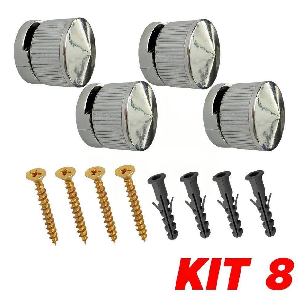 2X Kit 8 Botão Francês Suporte Abs Espelho + Bucha Parafuso