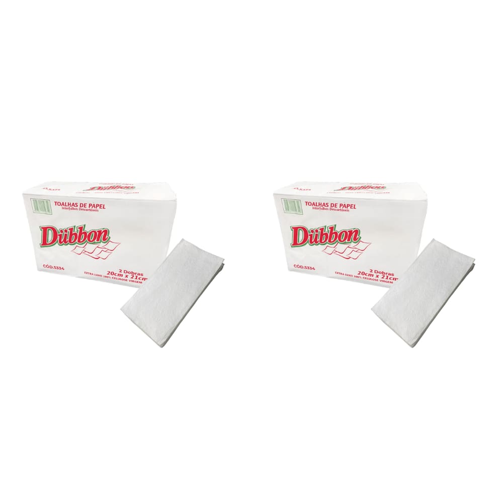 Kit 2 Pacotes de Papel Interfolha 100% Celulose 20x21 2 Dobras folha simples Dubbon - 20g