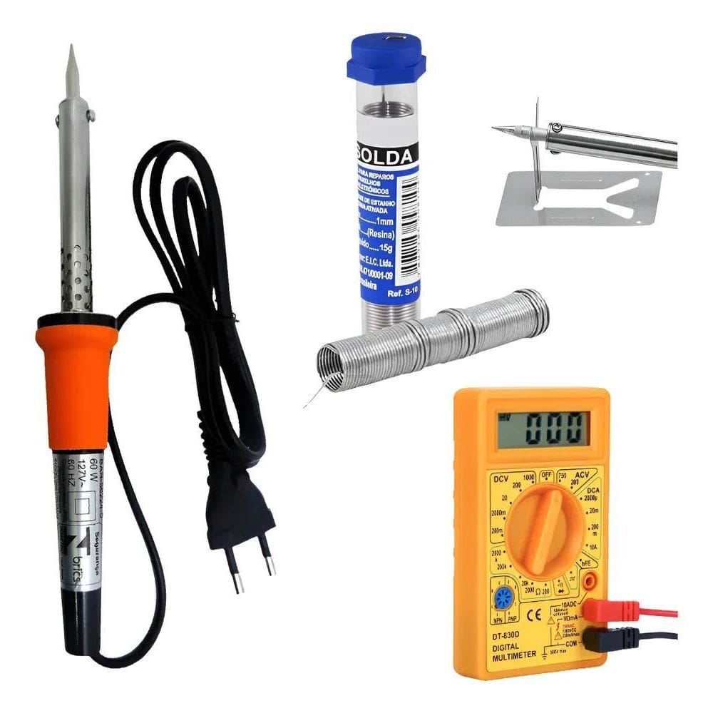Kit Ferro De Solda Soldar Soldador 60W Estanho + Multímetro
