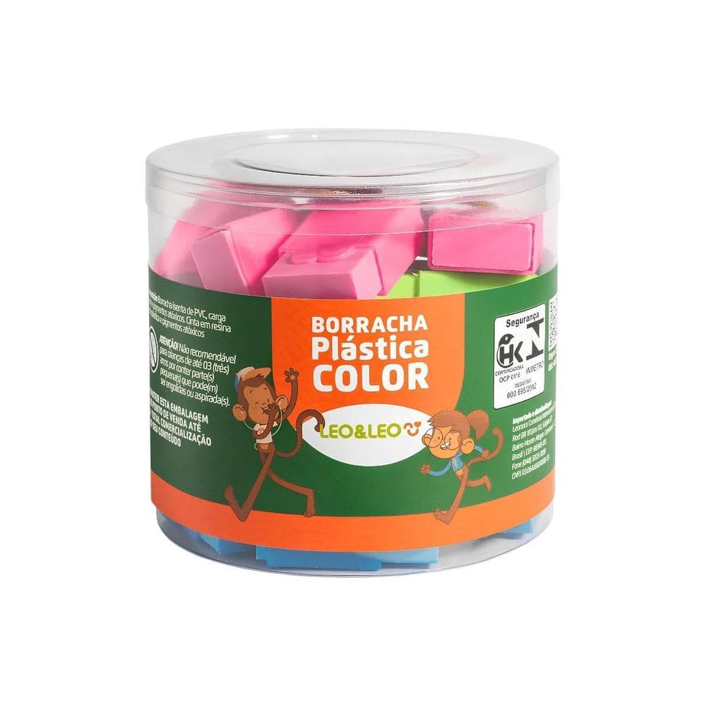 Blister 24 Borrachas Escolares Coloridas Com Cinta Leo&Leo