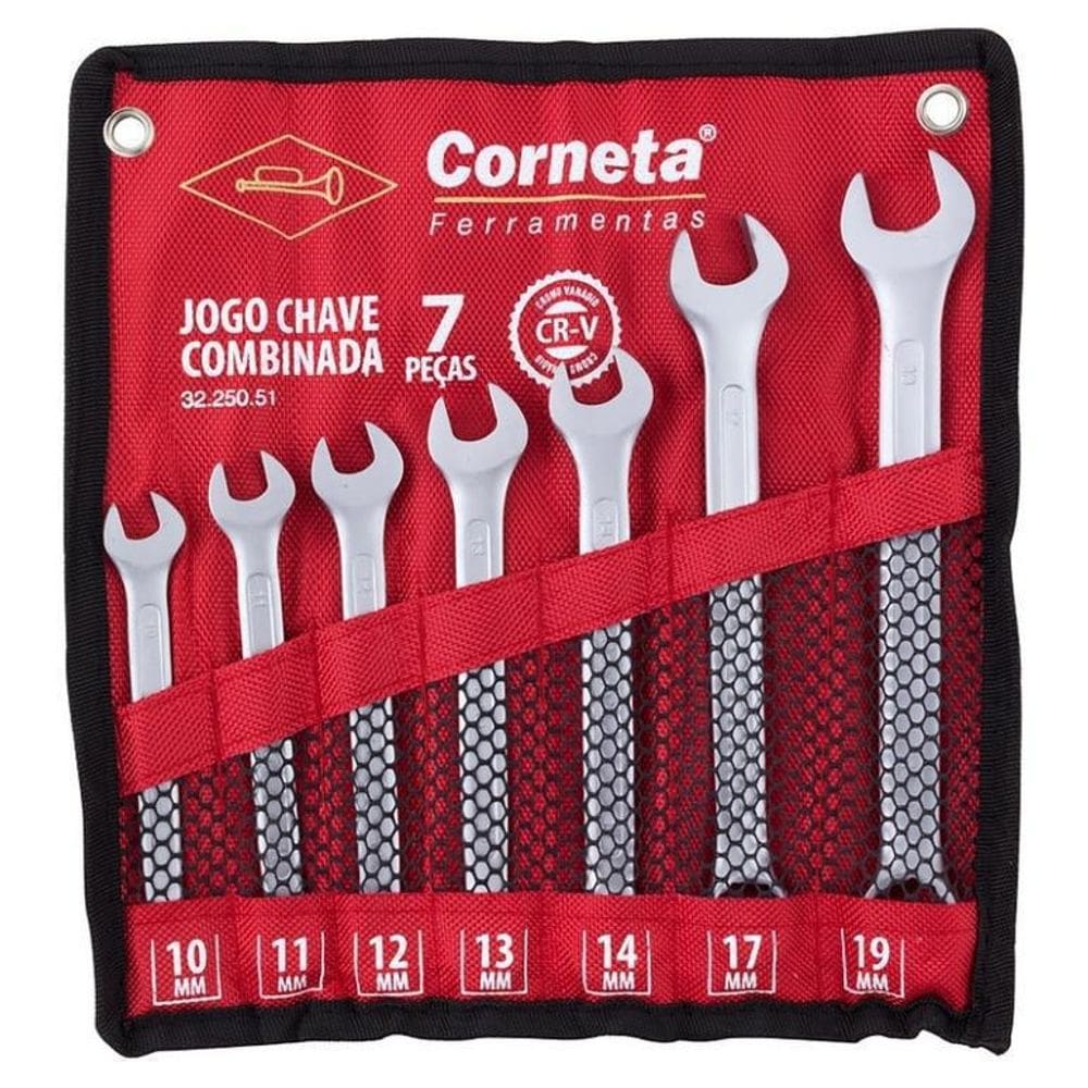 Jogo De Chave Combinada 7 Peças Plana 10 A 19 Corneta