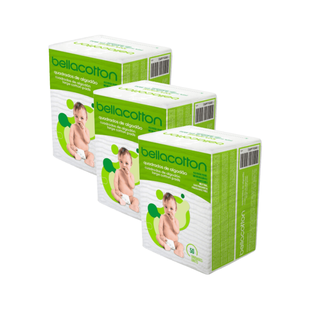 Kit 3 Pacotes Algodão Quadrado BellaContton Baby Com 50 Unidades Cada