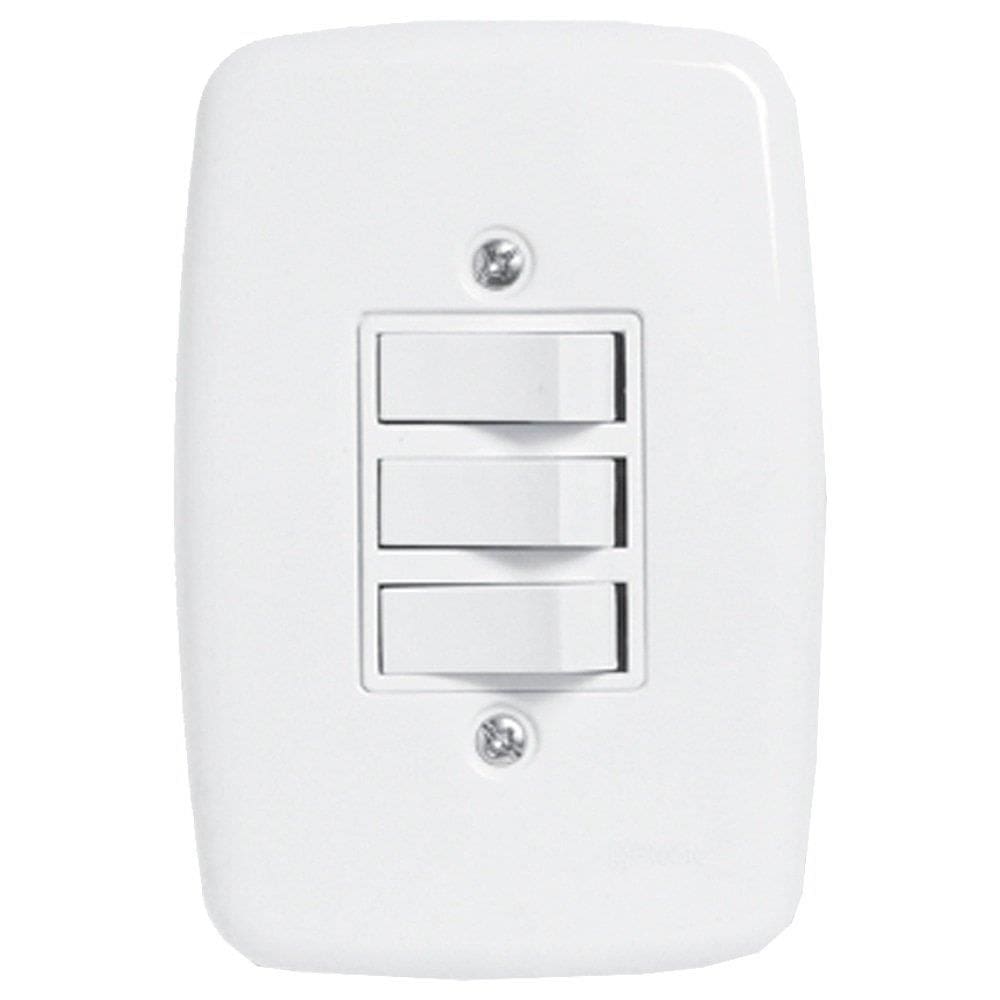 Interruptor Ideale Pluzie 3 Teclas Simples Com Placa 4x2 Branca