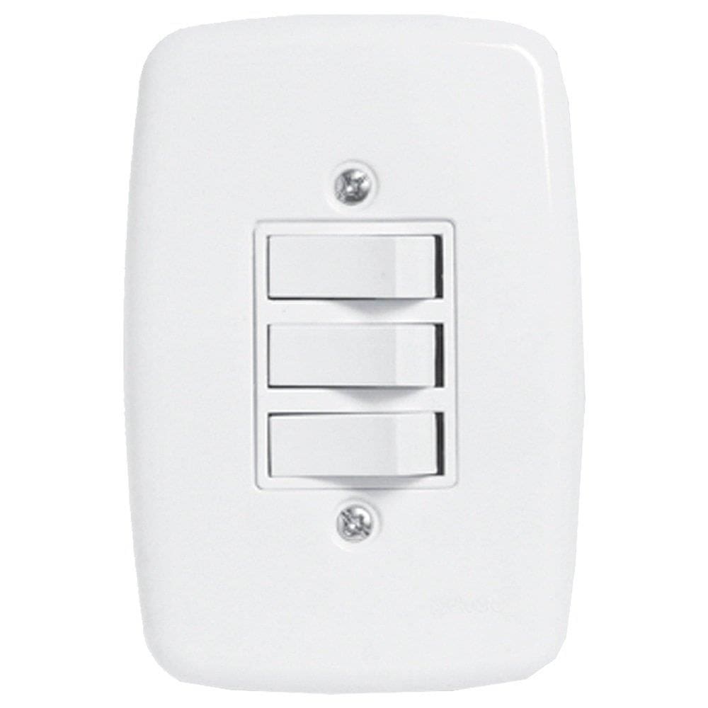 Interruptor Ideale Pluzie 3 Teclas Simples Com Placa 4x2 Branco