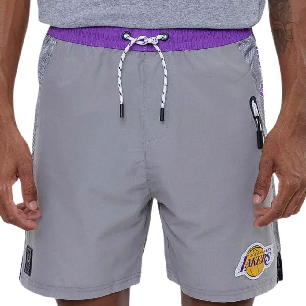 Short Lakers NBA autêntico Los Angeles Cinza e Roxo Lançamento