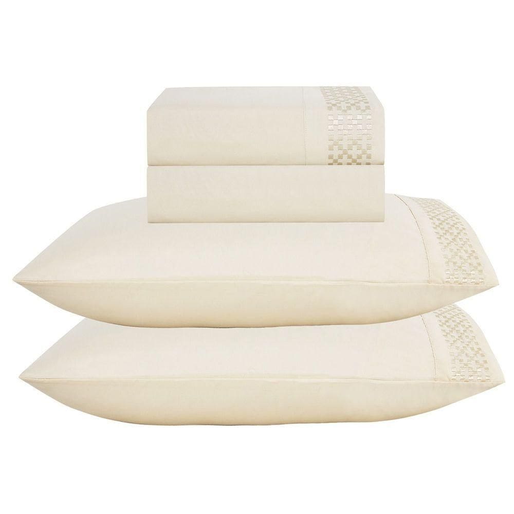 Jogo De Cama Lençol Casal Eclipse 4 Peças - Palha - 100% Poliéster