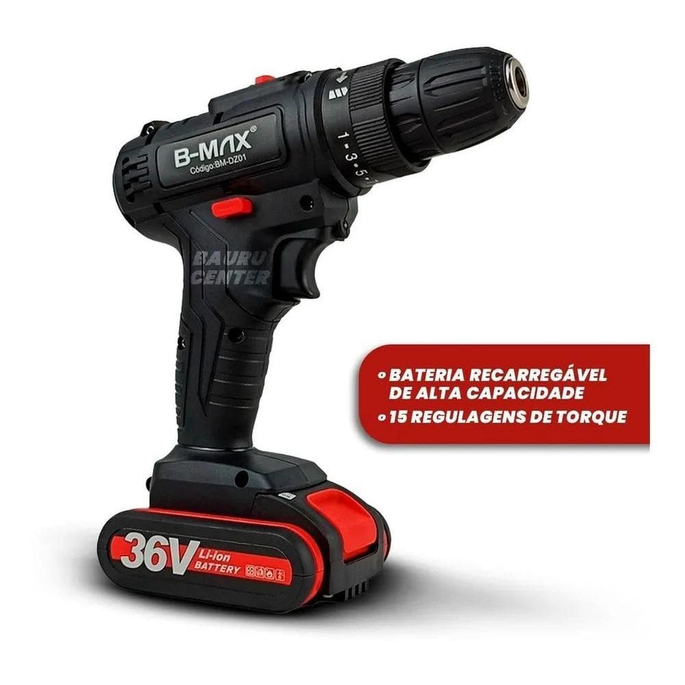 Parafusadeira Furadeira Sem Fio 2 Baterias 340W Cor Preto Fr