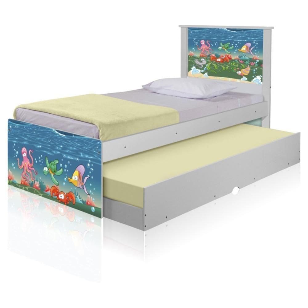 Bicama Juvenil Adesivada Fundo Do Mar Com Colchões