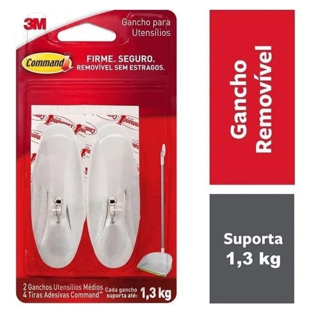 2X Gancho Adesivo Command Medio Ate 1,3Kg 3M 2 Unidades
