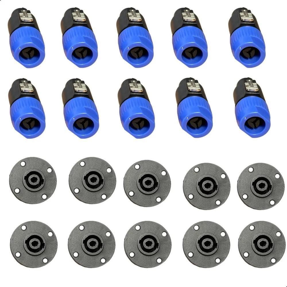 2X Kit 20 Conector Plug Speakon Macho Femea 4 Polos Cor Pret