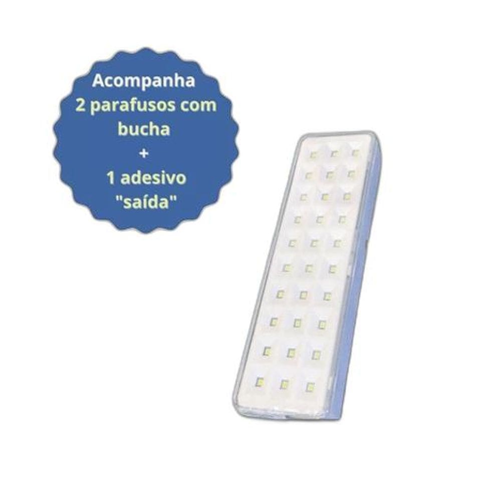 Luminária Emergência 30 LEDs Slim - PP/PS/Lítio - 110/220V