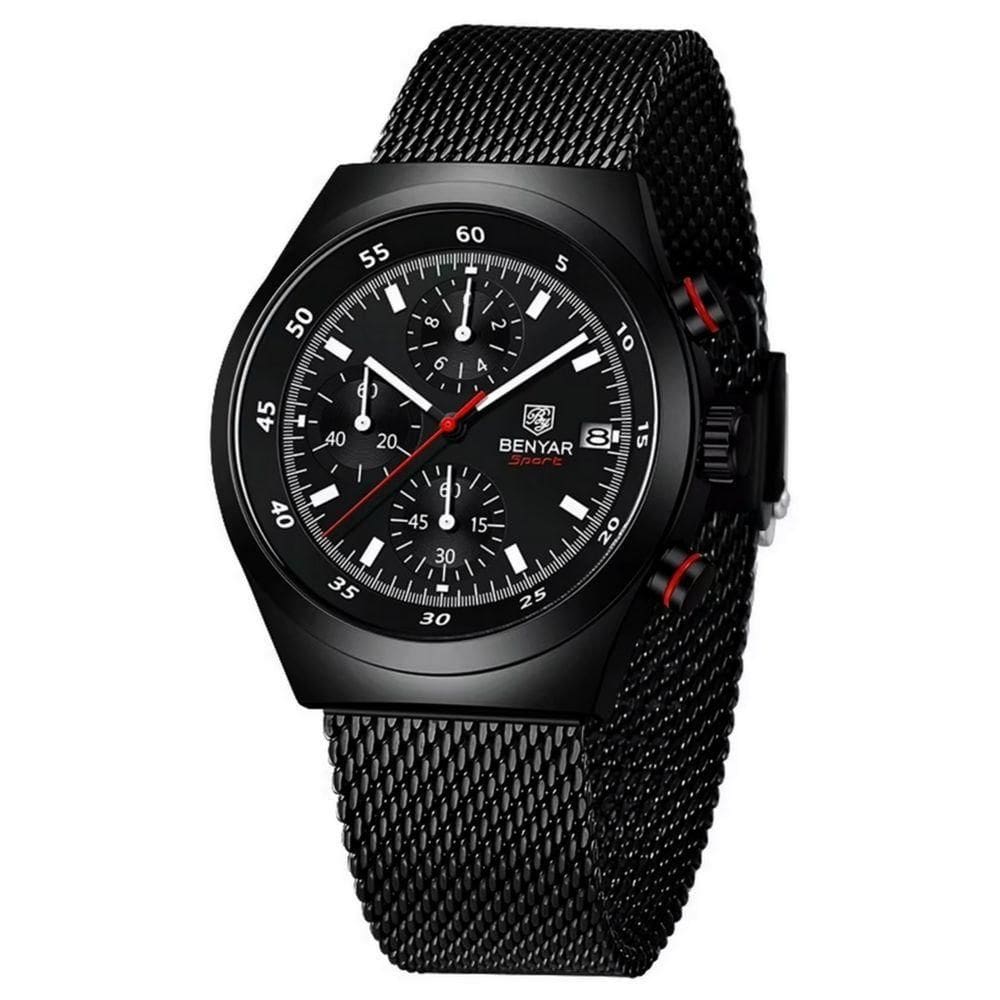 Relógio Masculino Quartzo Design Esportivo Com Cronógrafo À Prova Da Água Preto