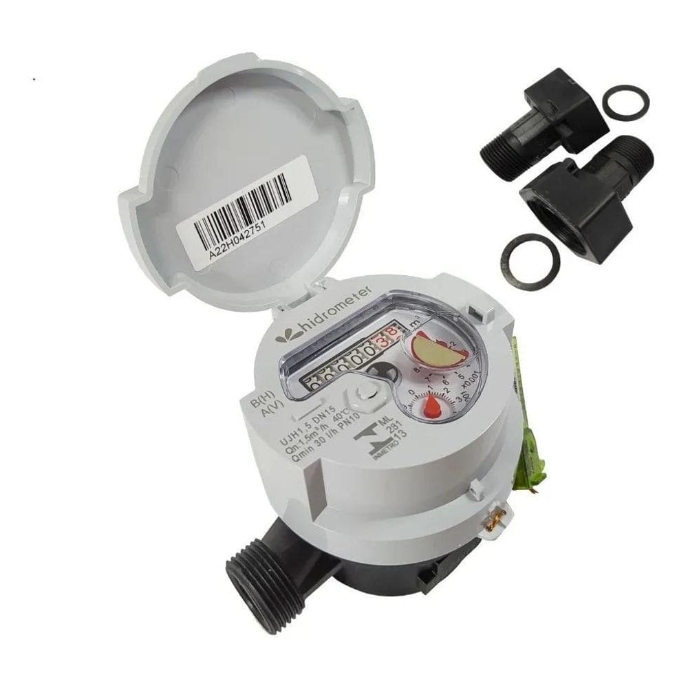 2X Hidrômetro Medidor De Água 1/2` 3M/H - C/Conexões
