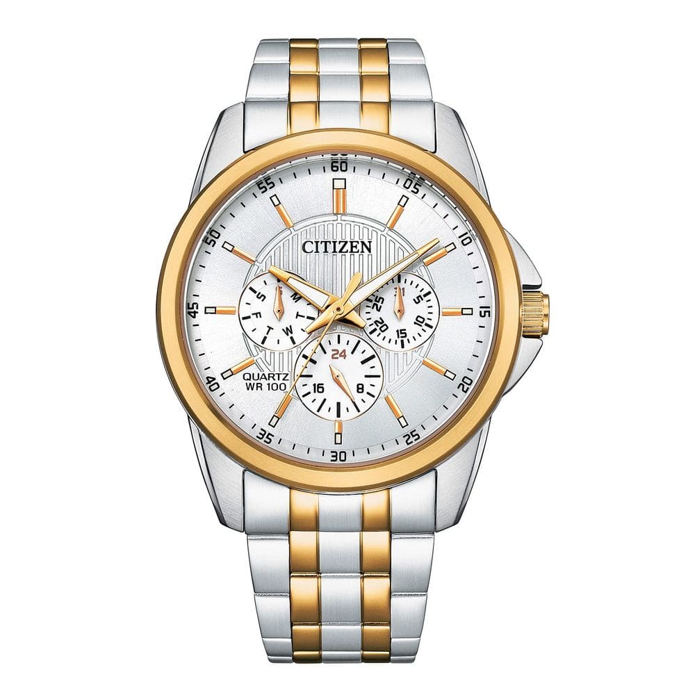 Relógio Citizen Quartz para homens com mostrador prateado e dois tons