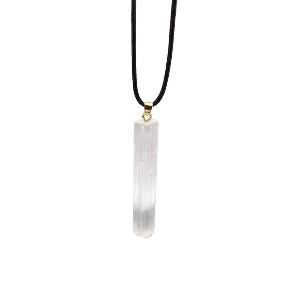 Colar Cordão Pingente De Pedra Selenita Bruta Natural