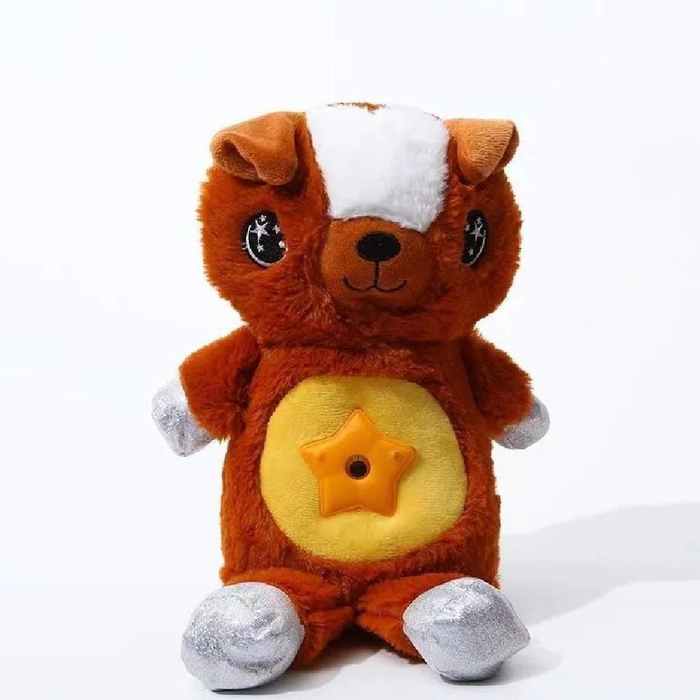 Urso Luminária Pelúcia Musical Projetor Estrelas Céu Teto Abajur Infantil Bebê Brinquedo Marrom