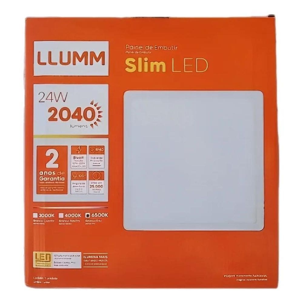 2X Plafon Painel Embutir Quadrado Led 24W 6500K 30X30 Llumm