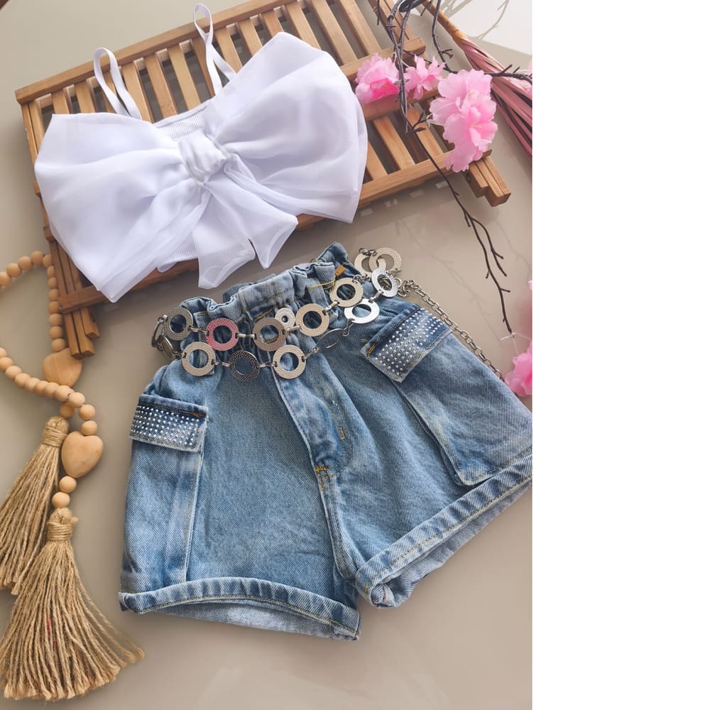 Shorts Jeans cargo infantil - moda menina
