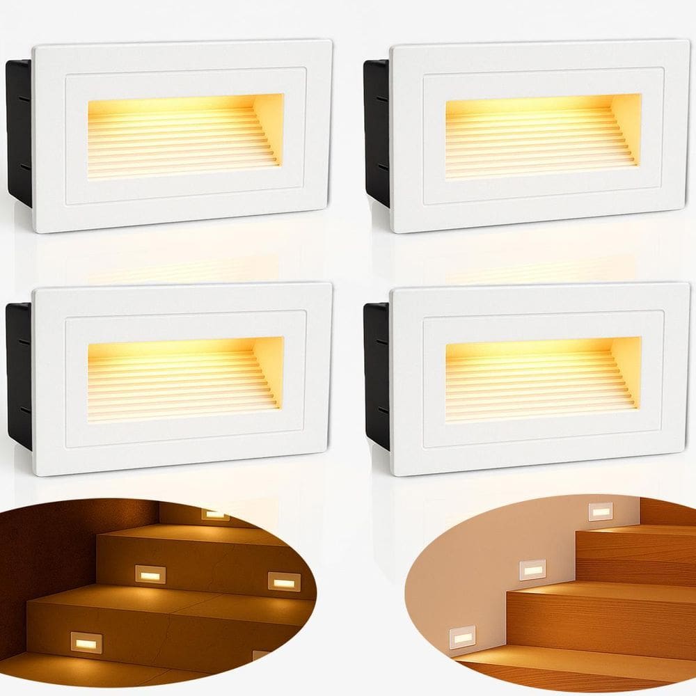 4 Balizador Led 3000K De Embutir Parede Externo Branco Zan42