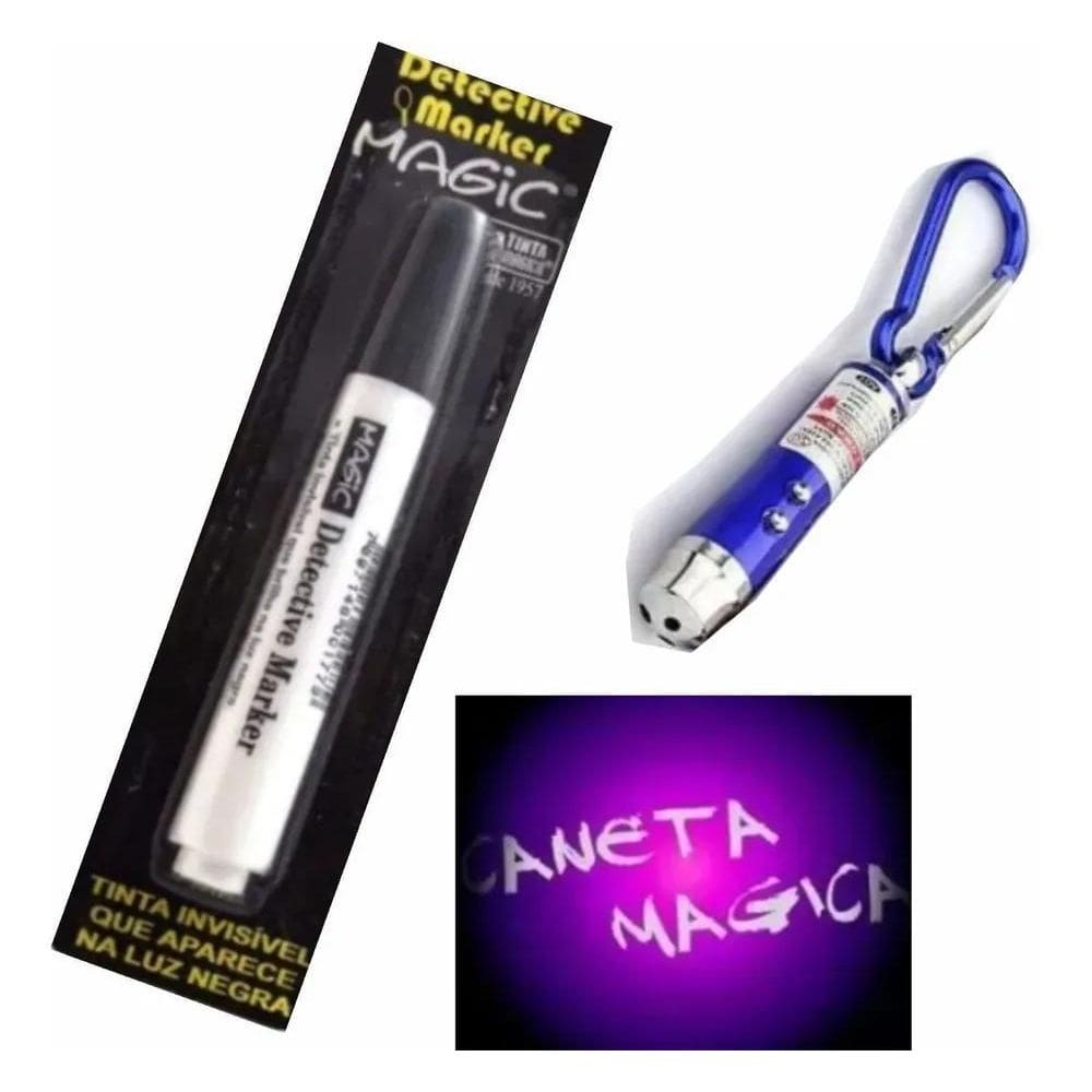 Caneta Magica Com Tinta Luz Negra Com Lanterna Uv Led