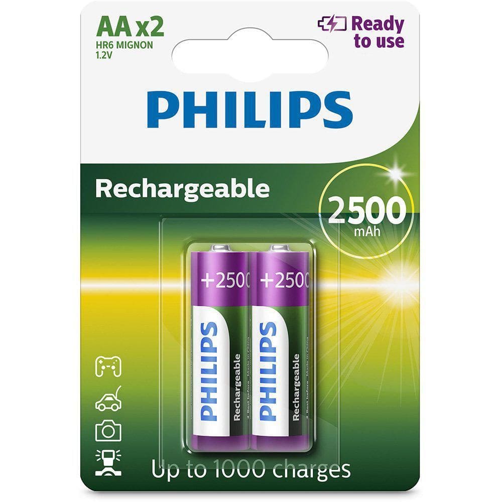 Pilha Recarregável AA Philips 2500MAH - 2 Unidades