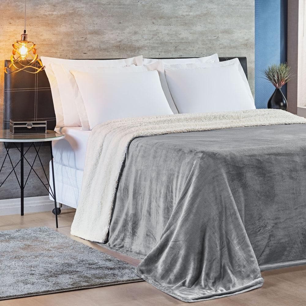 Cobertor Fênix Queen Sherpa Pele Carneiro Mantinha - Cinza