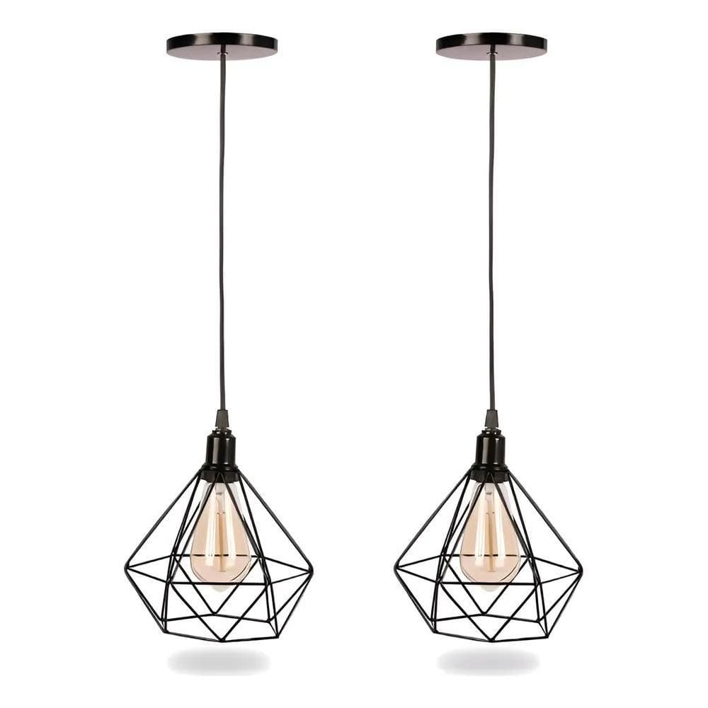 2X Kit 2 Pendentes Luminaria Diamante Aramado Cabo Regulavél