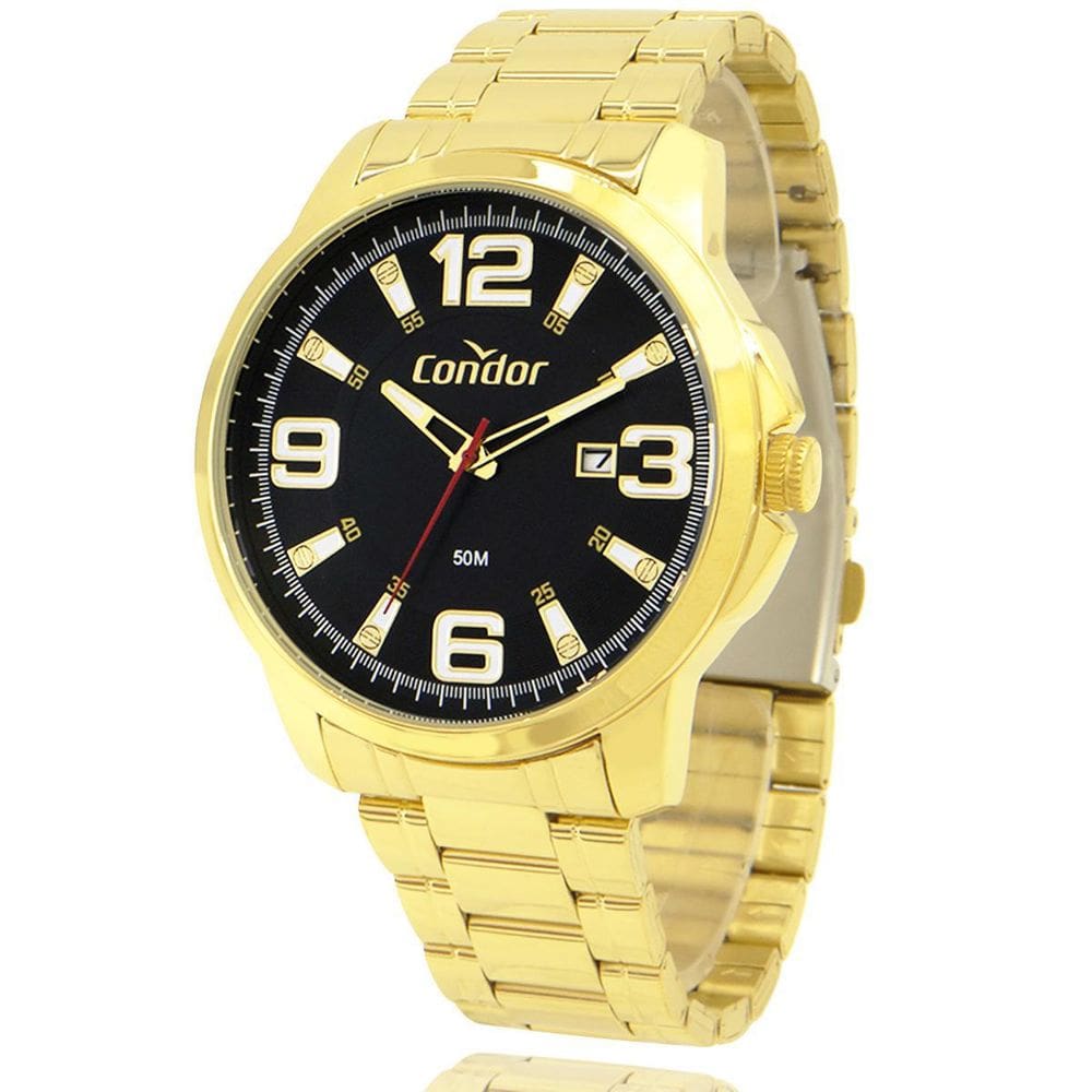 Relógio Condor Masculino Dourado Preto Prova D`Água