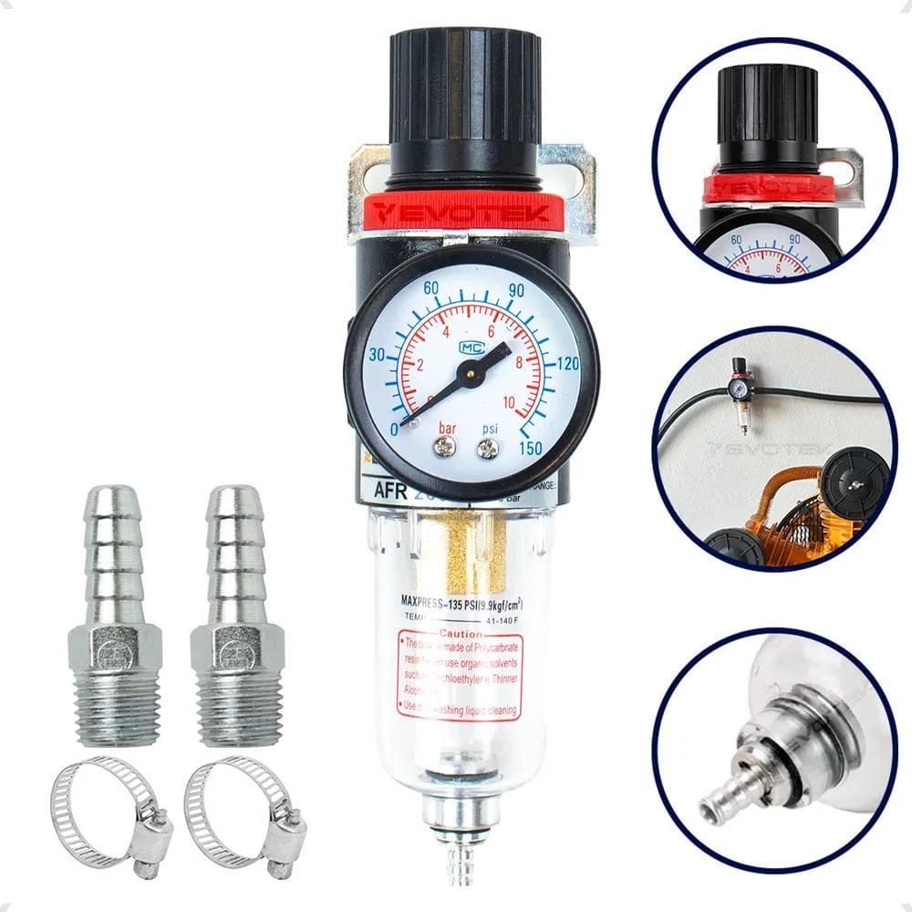 2X Evotek Filtro Eliminador Água Regulador Ar Compressor Pre