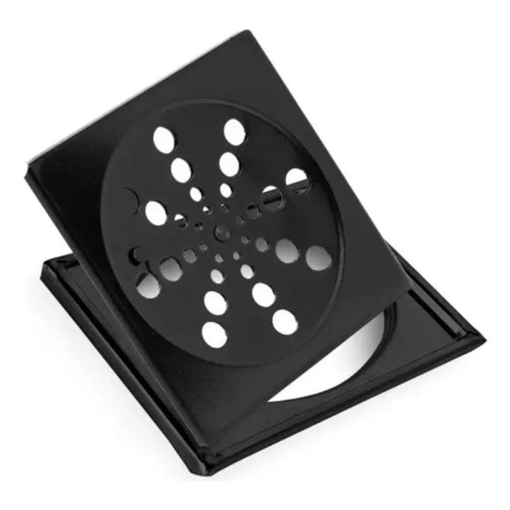 2X Tampa Ralo Grelha Quadrada Preta Inox + Porta Grelha 10Cm