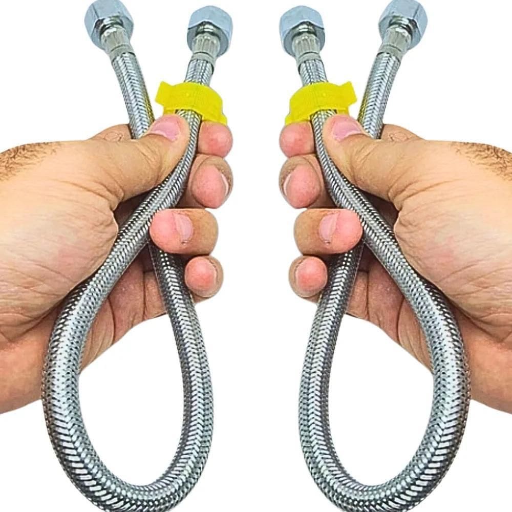 2X Rabicho Engate Tubo Mangueira Mangote Flexível Metal Inox