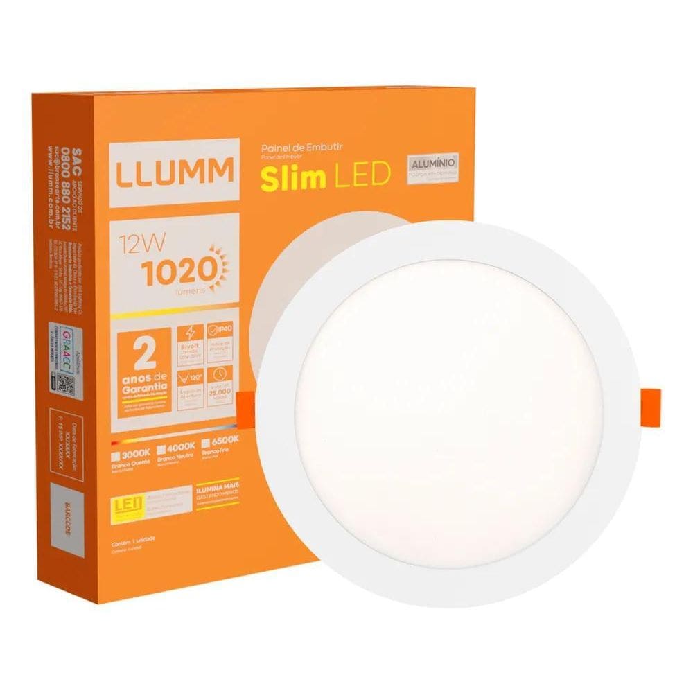 2X Painel Slim Led 12W Plafon Embutir 17Cm Redondo Alumínio
